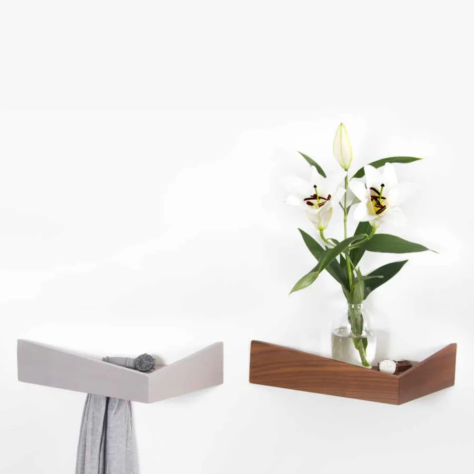 Design Wall Shelf in Plywood and Metal with Coat Rack - Berema Viadurini