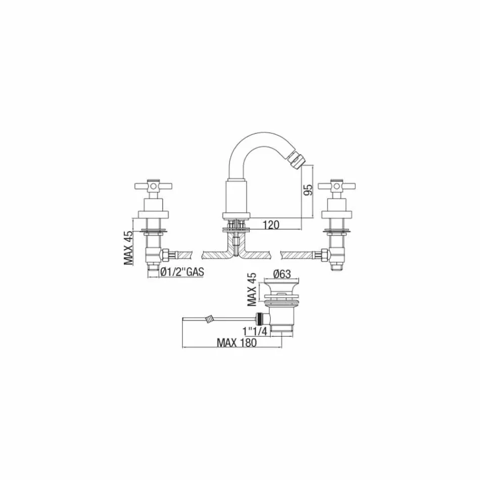 Classic 3-Hole Mixer in Chromed Brass Made in Italy - Zumbo Viadurini