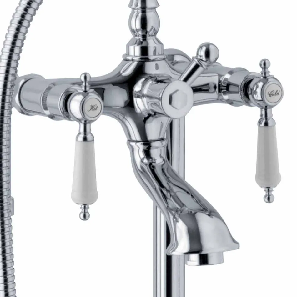 Column Mixer for Bathtub with Shower in Brass Made in Italy - Shelly Viadurini