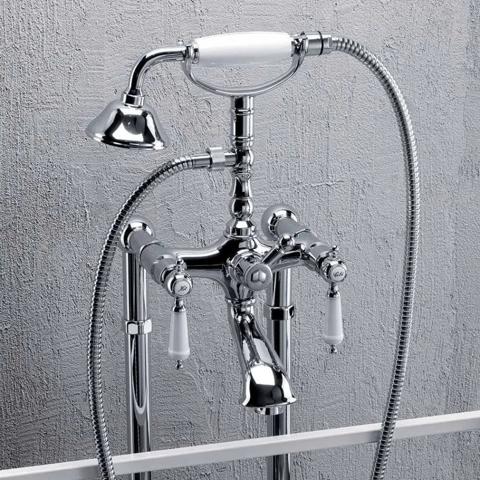 Column Mixer for Bathtub with Shower in Brass Made in Italy - Shelly Viadurini