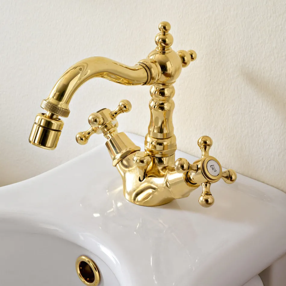 Vintage Style Single Hole Bidet Mixer in Brass Made in Italy - Ursula Viadurini