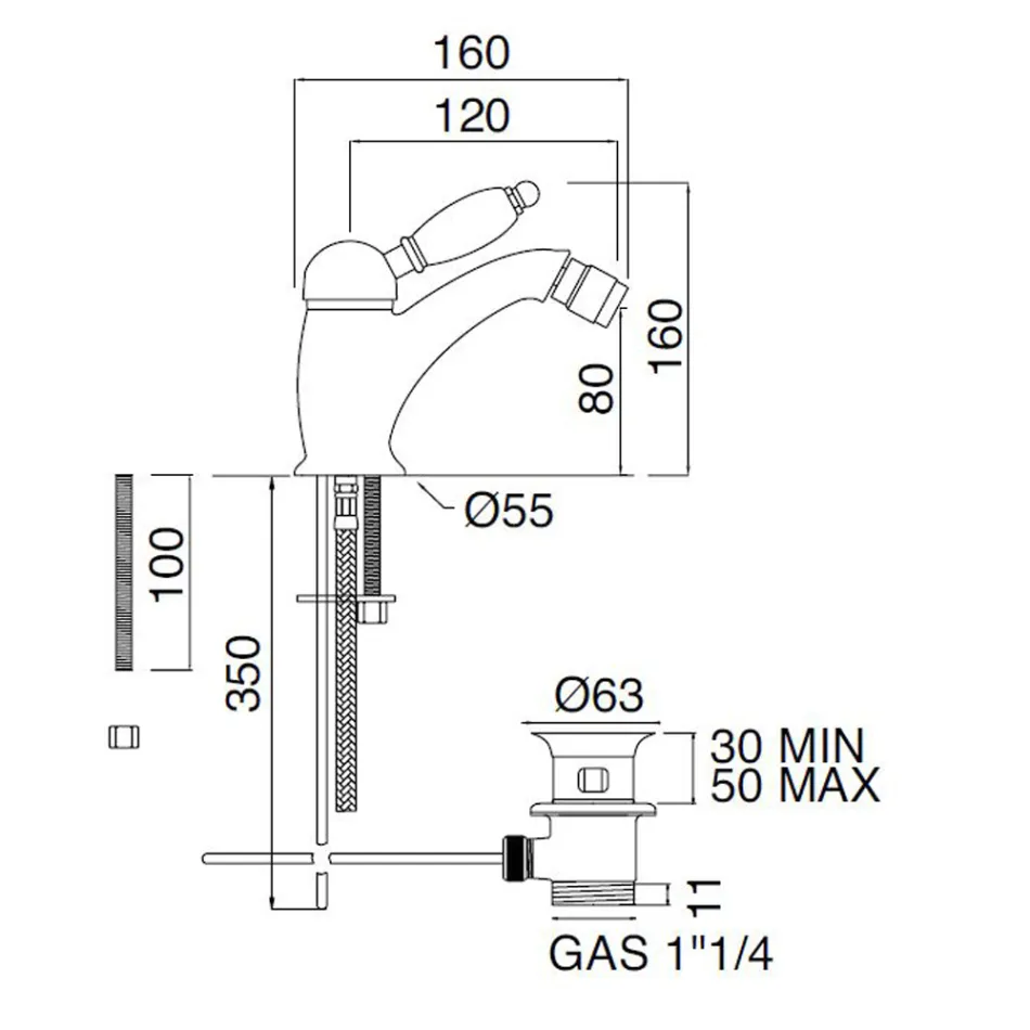 Classic Style Bidet Mixer in Handmade Brass with Lever - Noriana Viadurini
