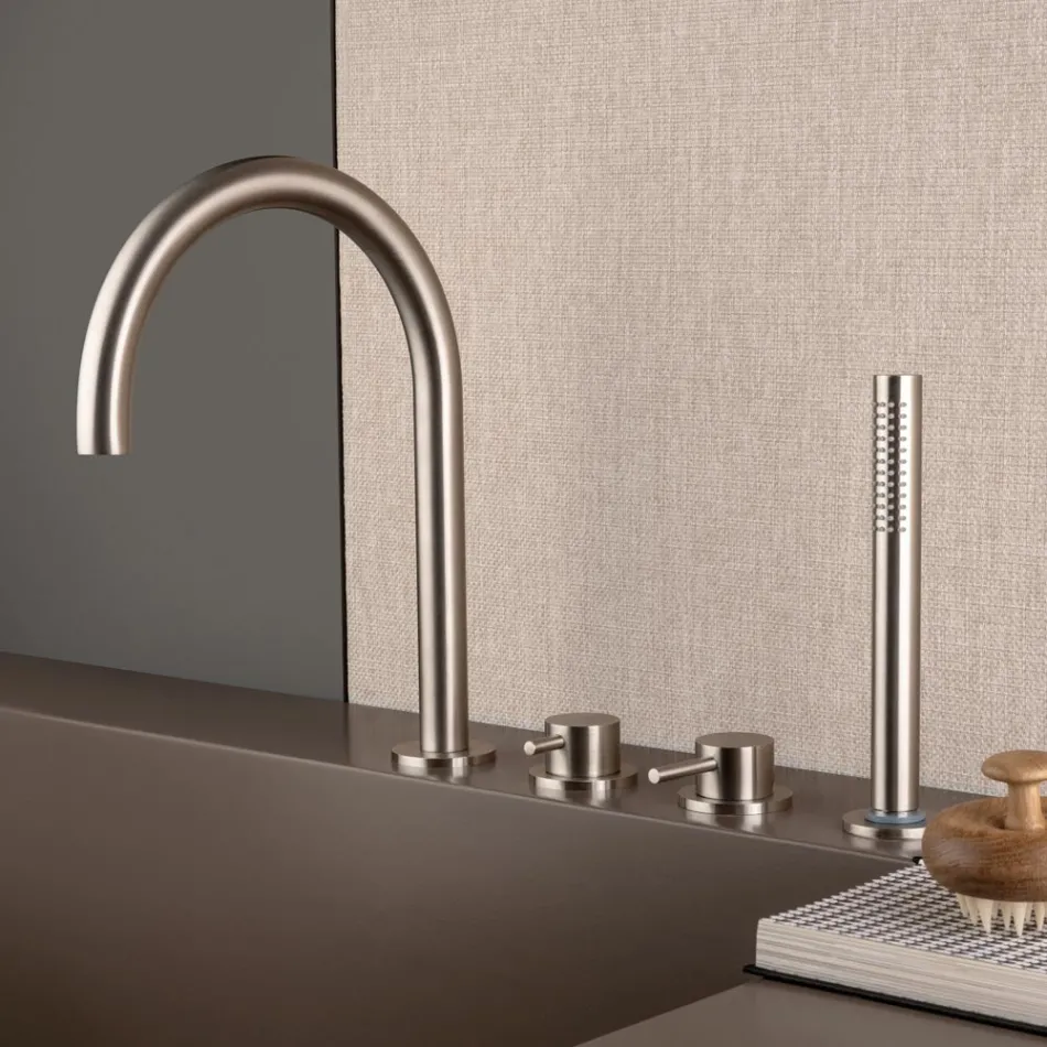 4-Hole Deck Mounted Bath Mixer with AISI 316L Steel Spout - Artigli Viadurini