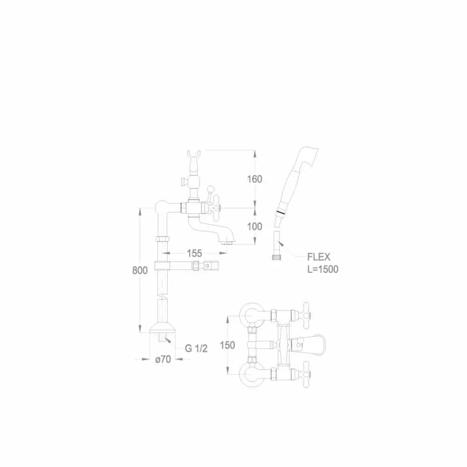 Classic Mixer for Floor Bathtub in Brass Made in Italy - Panico Viadurini