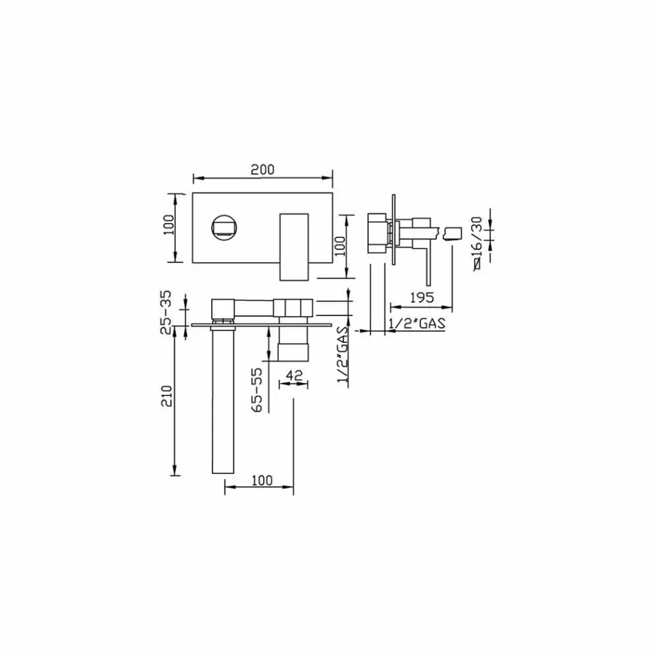 Wall Mounted Washbasin Mixer for Bathroom Single Plate Made in Italy - Panela Viadurini