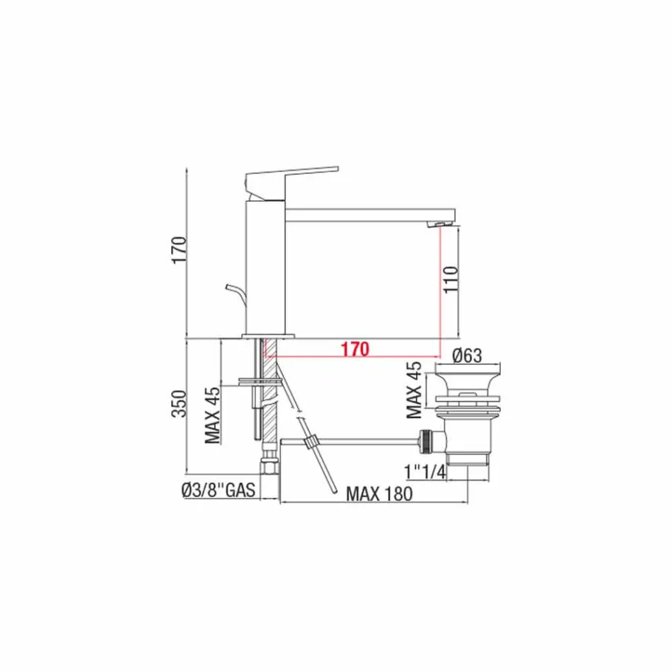 Bathroom basin mixer with spout 170 mm centre distance Made in Italy - Medida Viadurini