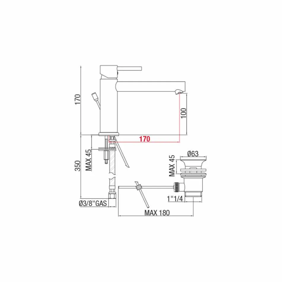 Brass basin mixer with spout 170 mm centre distance Made in Italy - Ermia Viadurini