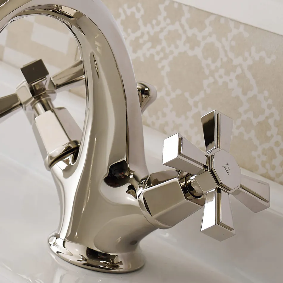 Vintage Design Single Hole Basin Mixer in Brass Made in Italy - Silvana Viadurini