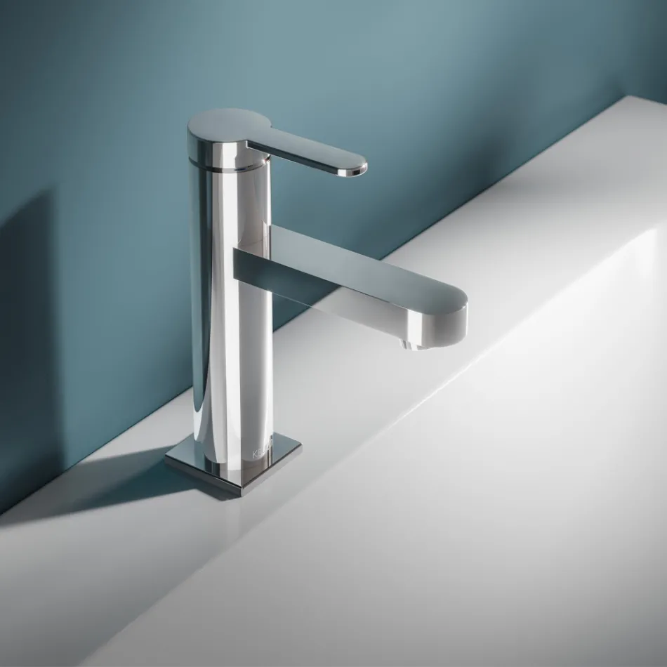Single-lever basin mixer with flat design in chromed brass - Agenore Viadurini
