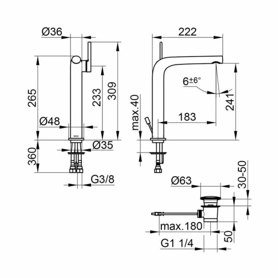 Modern Single-lever Bathroom Sink Mixer with Metal Drain - Pinto Viadurini