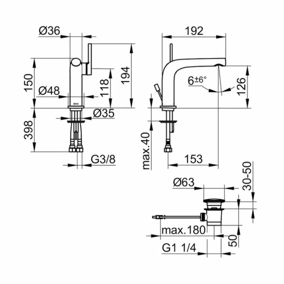 Modern Single-lever Bathroom Sink Mixer with Metal Drain - Pinto Viadurini