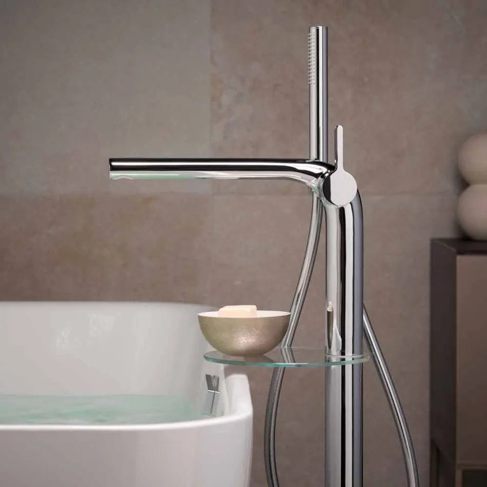 Modern Single-lever Bathtub Mixer with Metal Shower Head - Pinto Viadurini