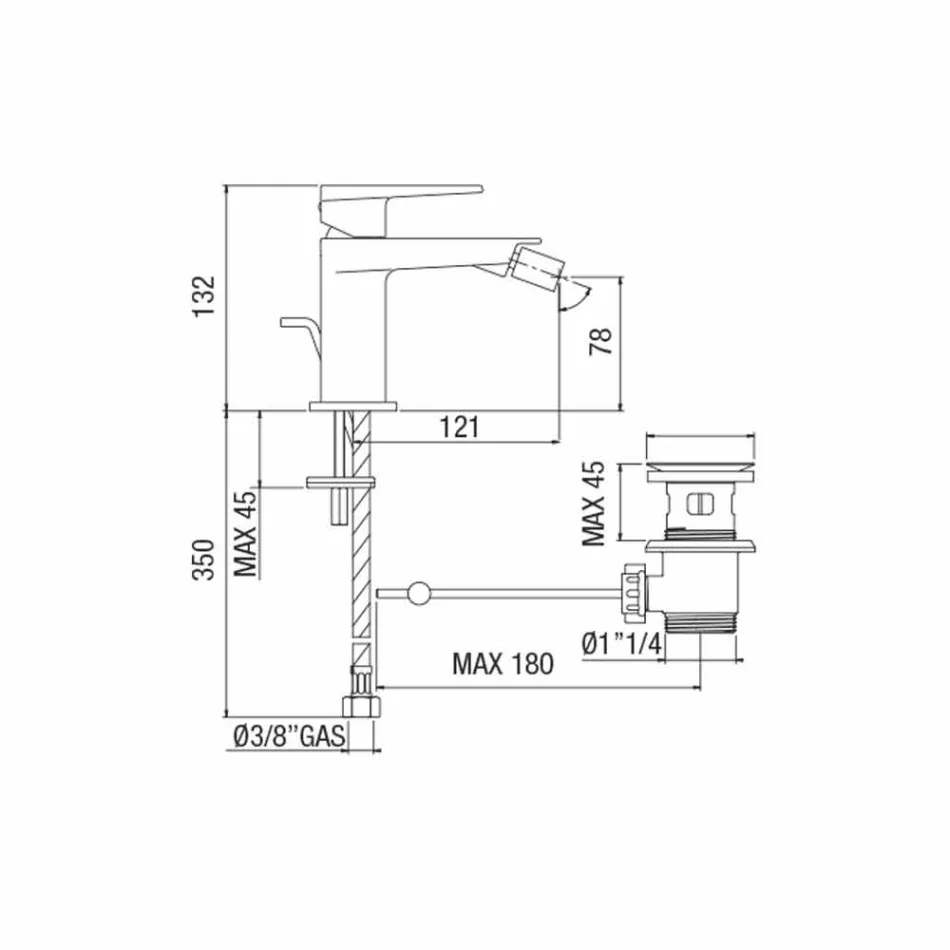 Bidet Mixer with Chrome Finish Drain Made in Italy - Galla Viadurini