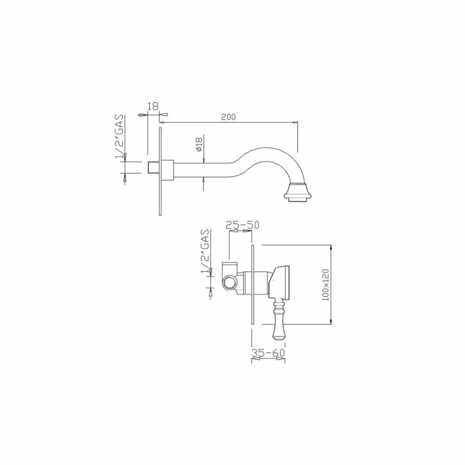 Brass Wall Mounted Basin Mixer Made in Italy - Neno Viadurini