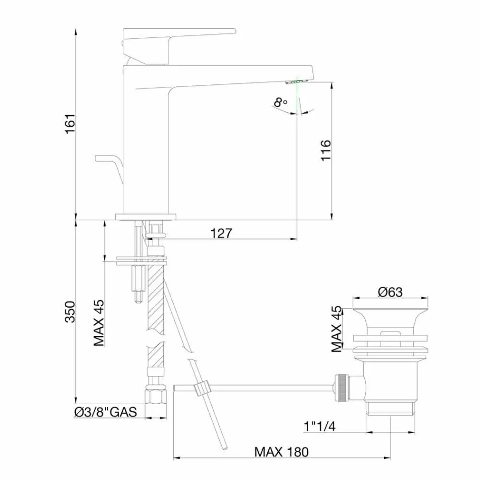 Bathroom Basin Mixer with Drain in Chrome Finish Made in Italy - Galla Viadurini