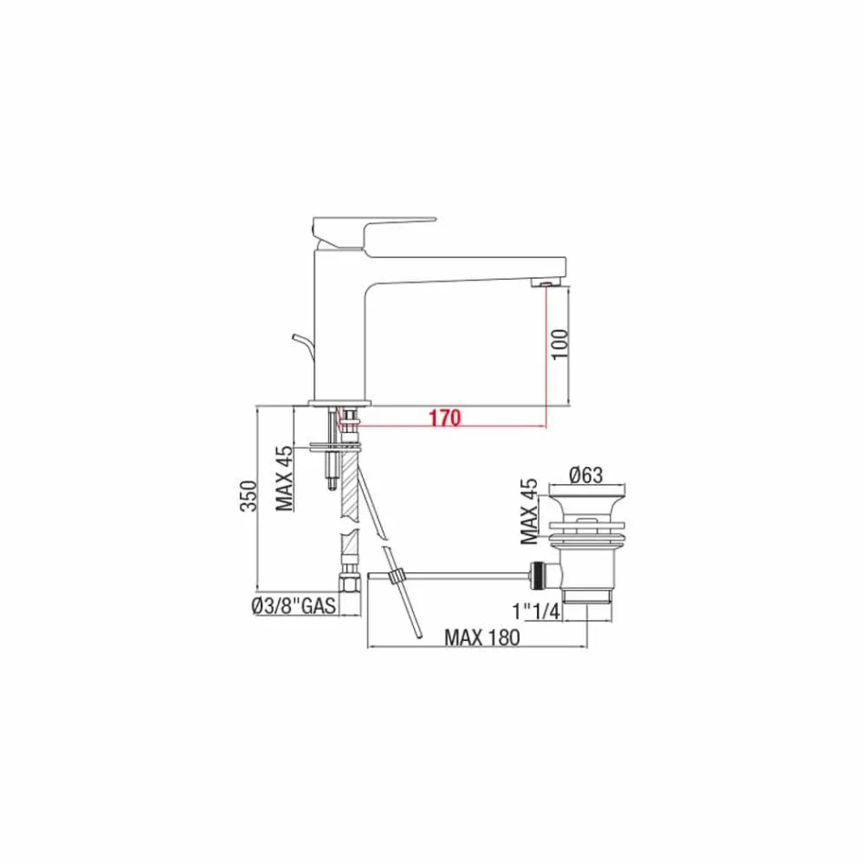 Bathroom Sink Mixer with Brass Drain Made in Italy - Sindra Viadurini