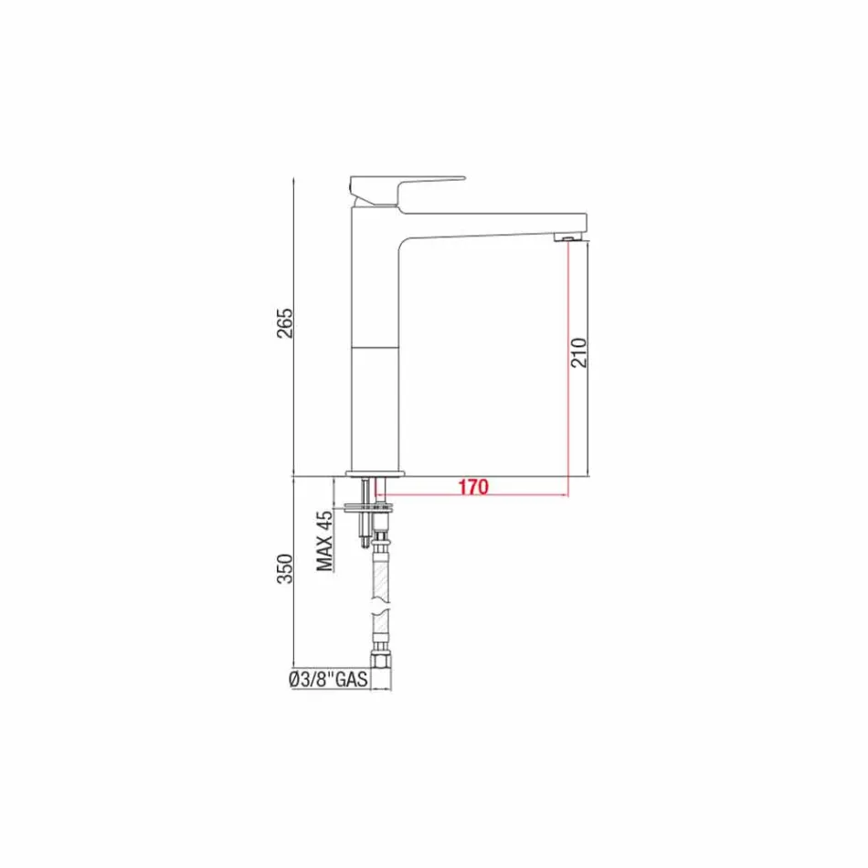 Brass Extended Basin Mixer Without Drain Made in Italy - Sindra Viadurini