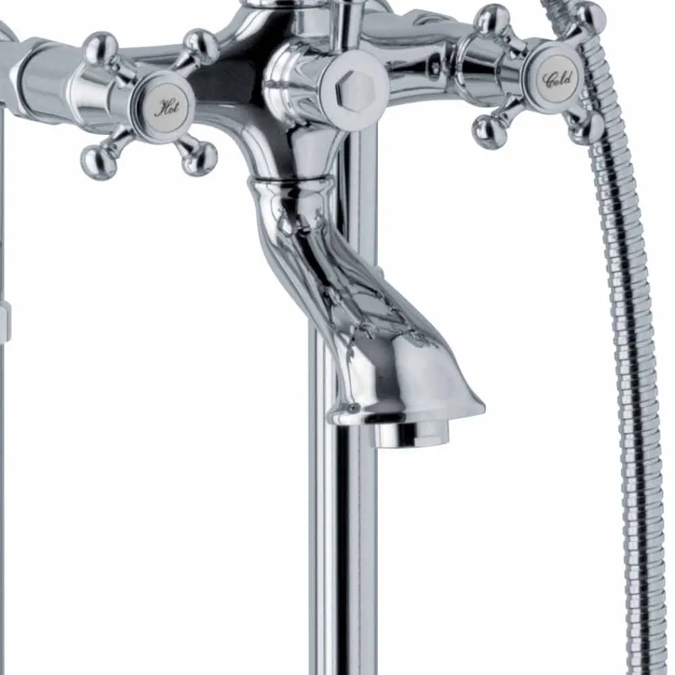 Classic Design Floor Bathtub Mixer in Brass Made in Italy - Lisca Viadurini