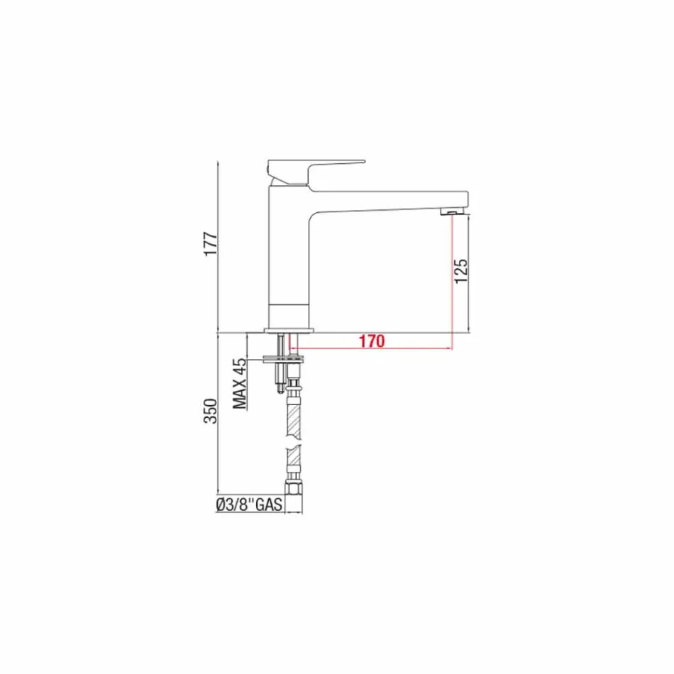 Extended Mixer Without Drain for Washbasin in Brass Made in Italy - Sindra Viadurini