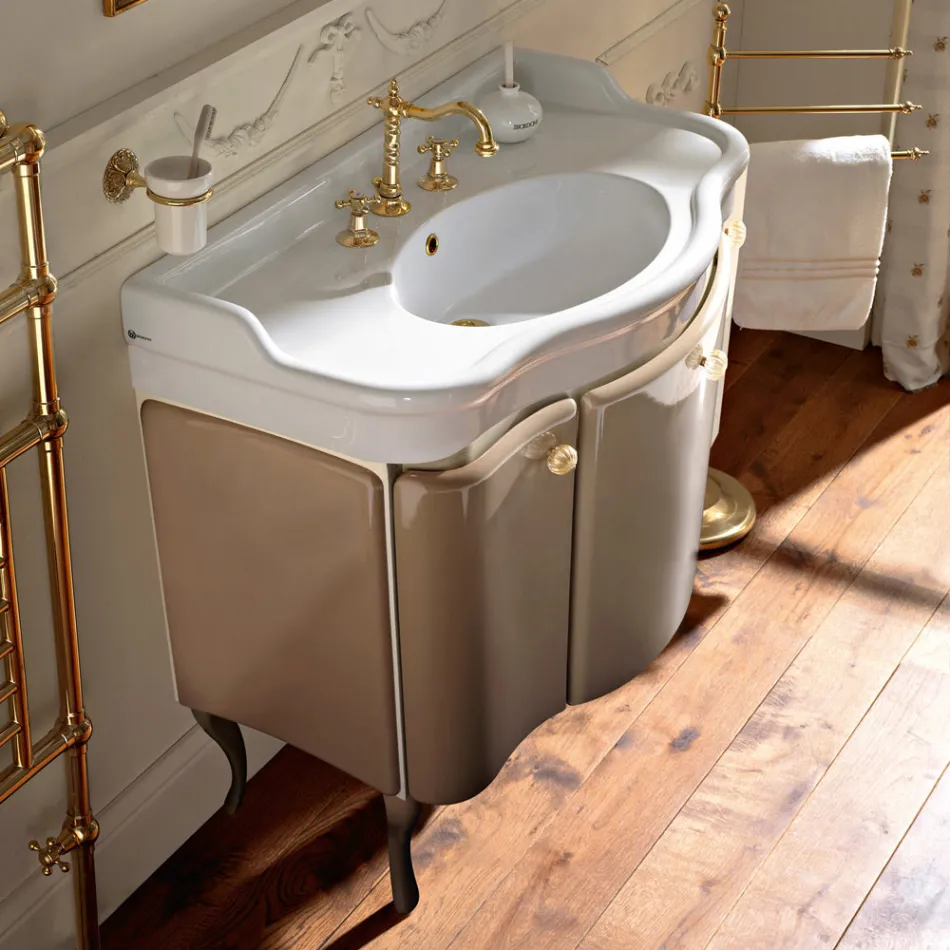 Cabinet with Two Doors and Glossy Lacquered Basket Made in Italy - Sweets Viadurini