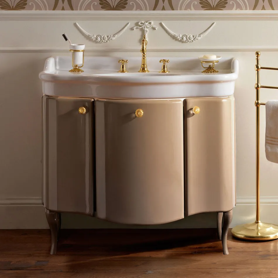 Cabinet with Two Doors and Glossy Lacquered Basket Made in Italy - Sweets Viadurini