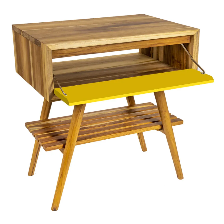Bathroom Furniture in Natural Teak with Yellow Drawer - Gatien Viadurini