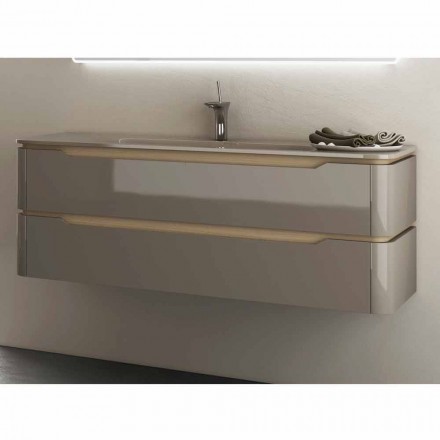 Bathroom cabinet with integrated design wooden sink Arya, made in Italy Viadurini