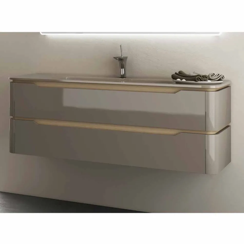 Bathroom cabinet with integrated design wooden sink Arya, made in Italy Viadurini