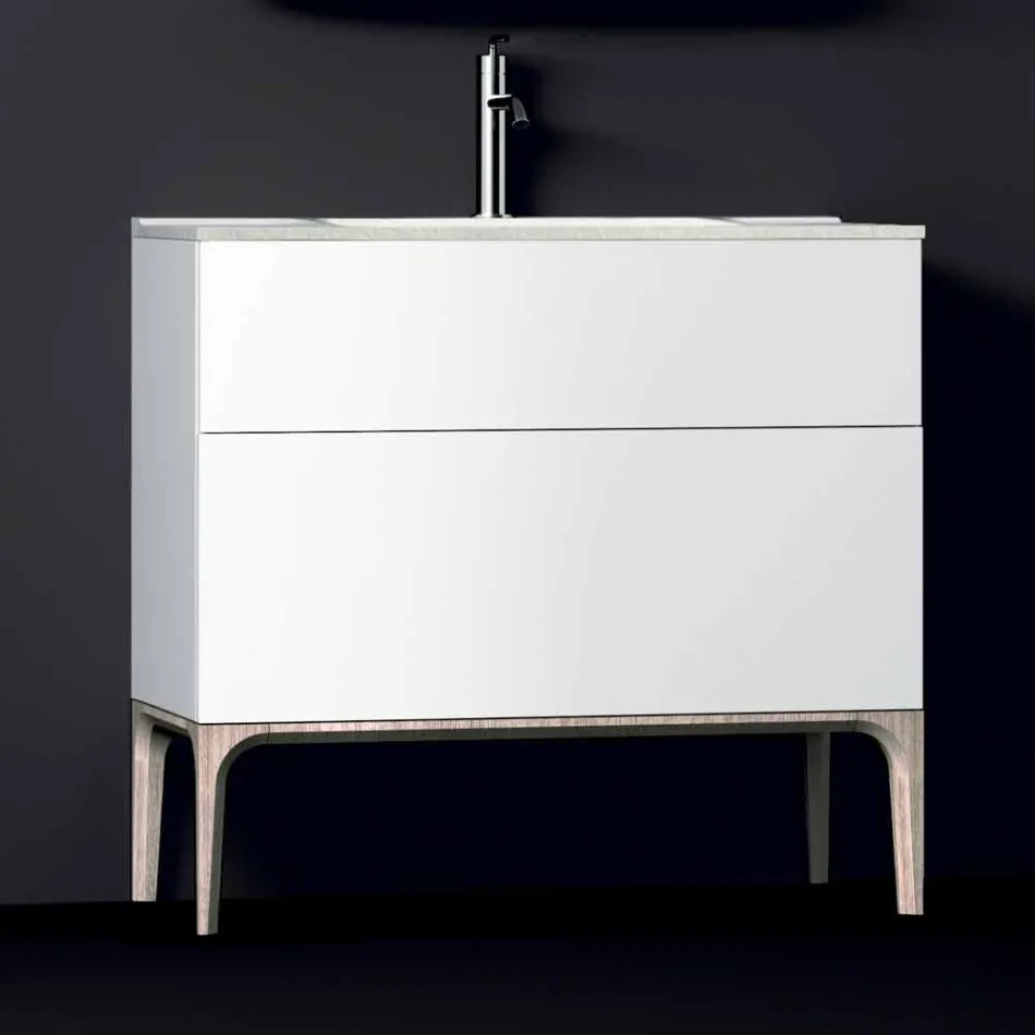 Bathroom cabinet with integrated modern sink Amber, resin and lacquered wood Viadurini