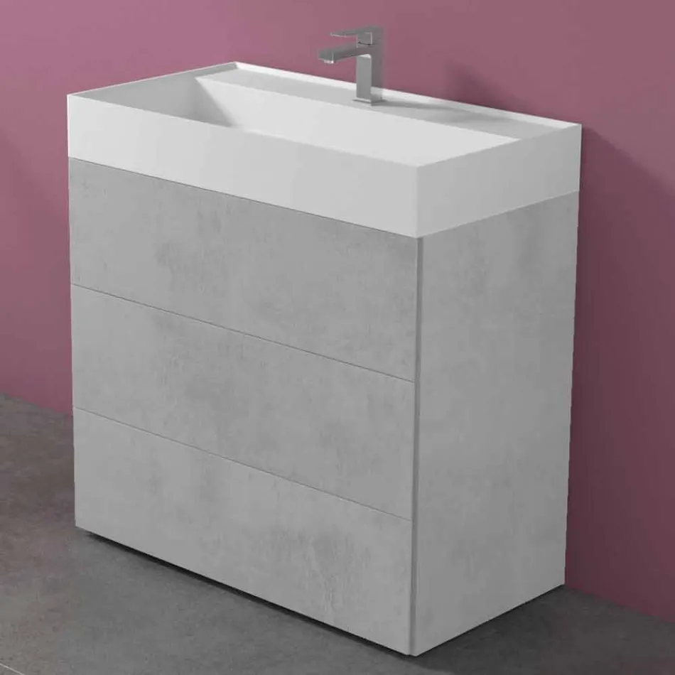 Modern Design Floor Bathroom Cabinet in Laminate with Resin Washbasin - Pompei Viadurini