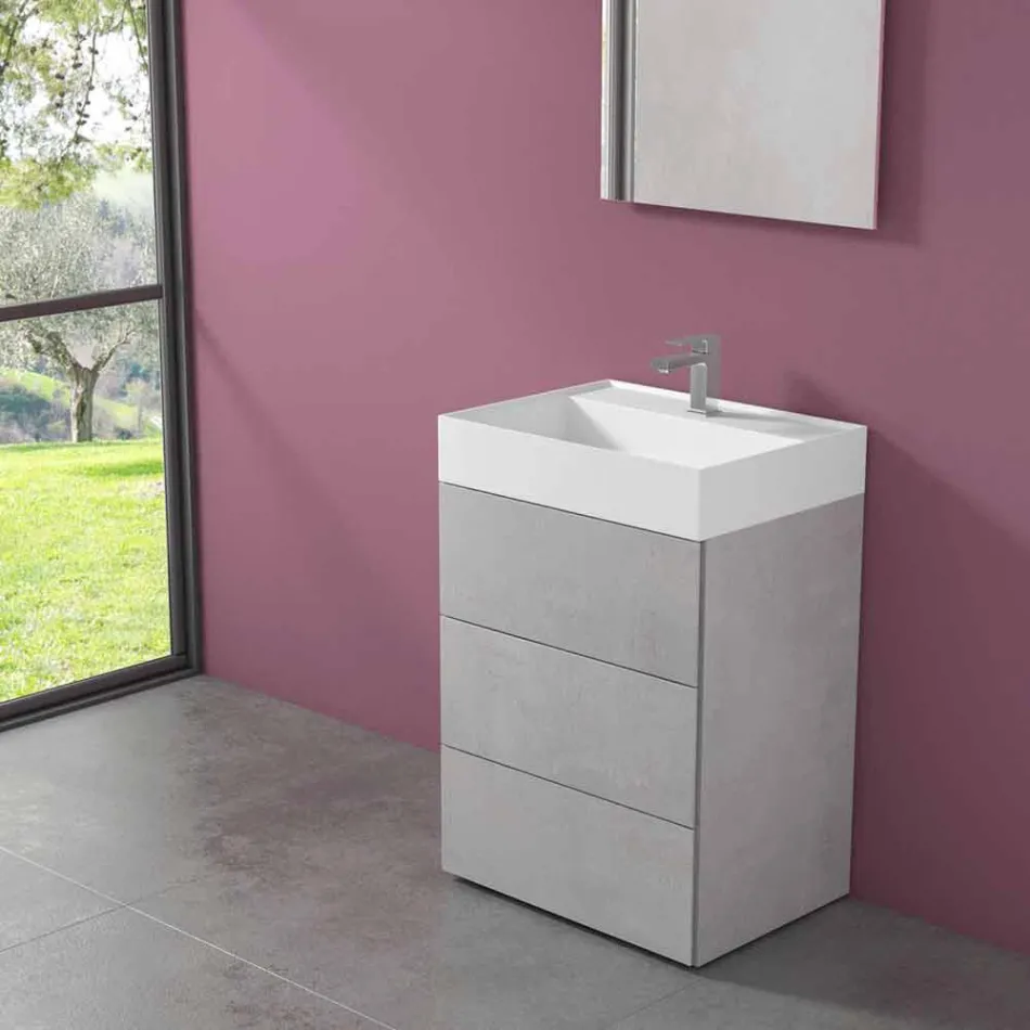 Modern Design Floor Bathroom Cabinet in Laminate with Resin Washbasin - Pompei Viadurini