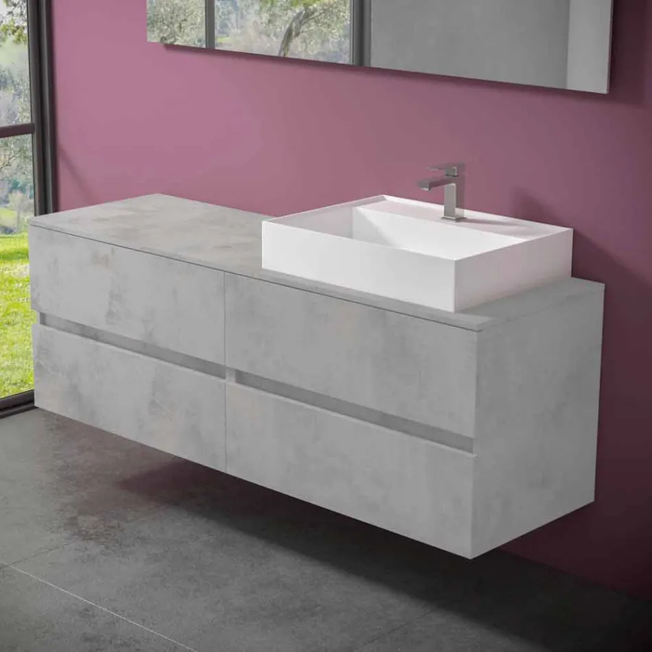 Modern Design Bathroom Cabinet with Right or Left Countertop Washbasin 4 Finishes - Alchimeo Viadurini