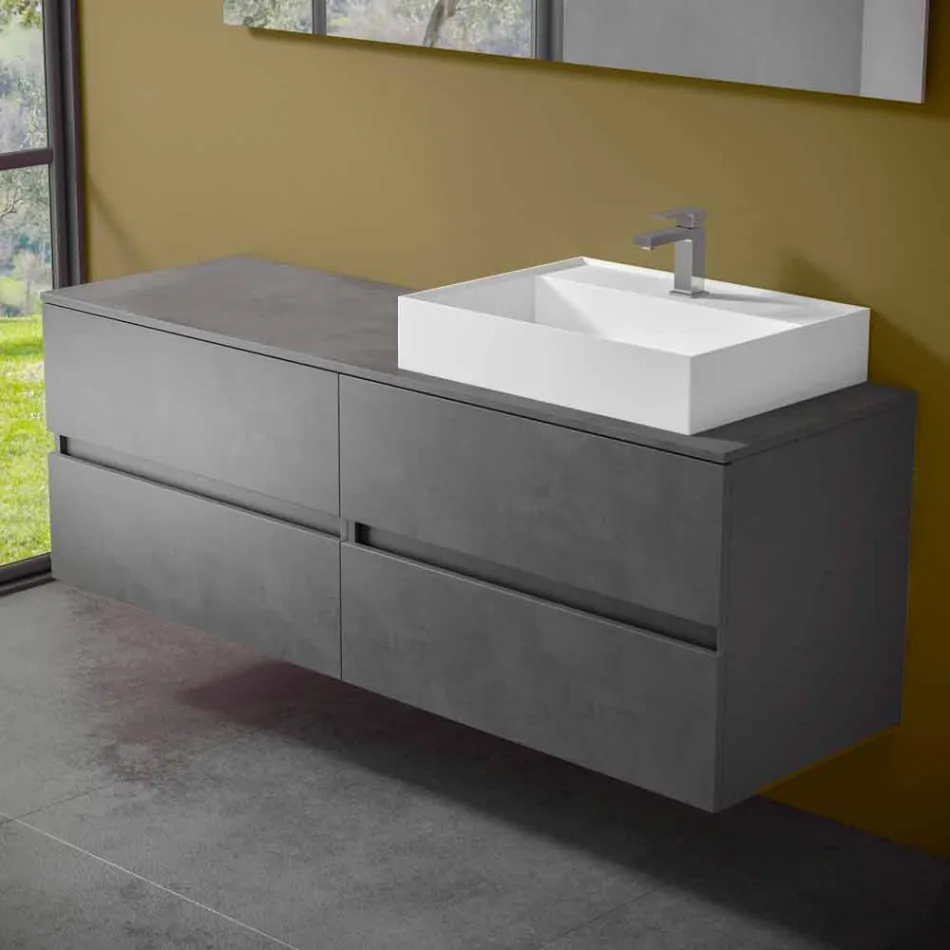 Modern Design Bathroom Cabinet with Right or Left Countertop Washbasin 4 Finishes - Alchimeo Viadurini