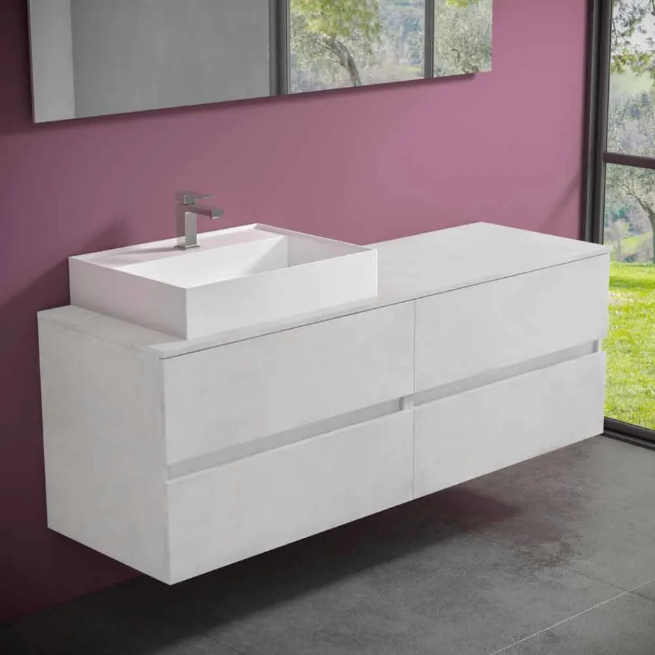 Modern Design Bathroom Cabinet with Right or Left Countertop Washbasin 4 Finishes - Alchimeo Viadurini