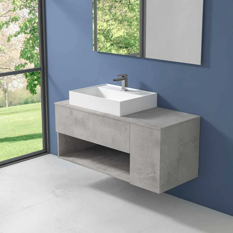 Suspended Design Bathroom Cabinet with Modern Style Countertop Washbasin - Pistillo Viadurini