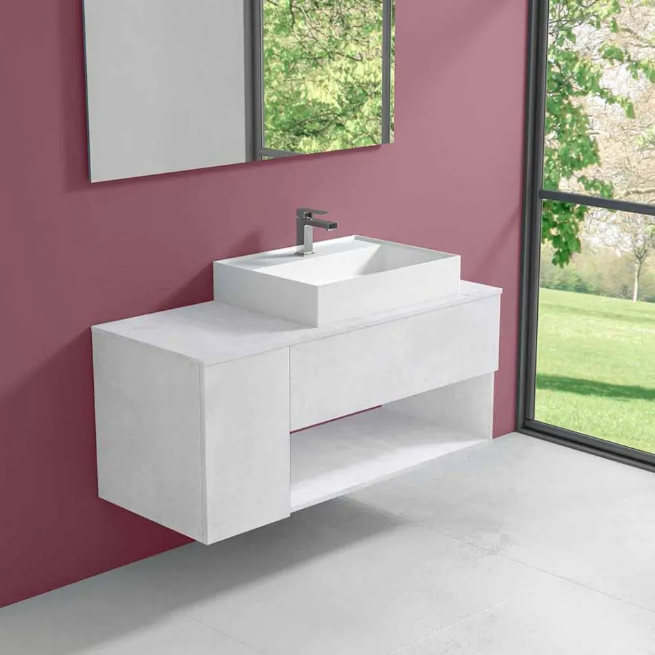 Suspended Design Bathroom Cabinet with Modern Style Countertop Washbasin - Pistillo Viadurini