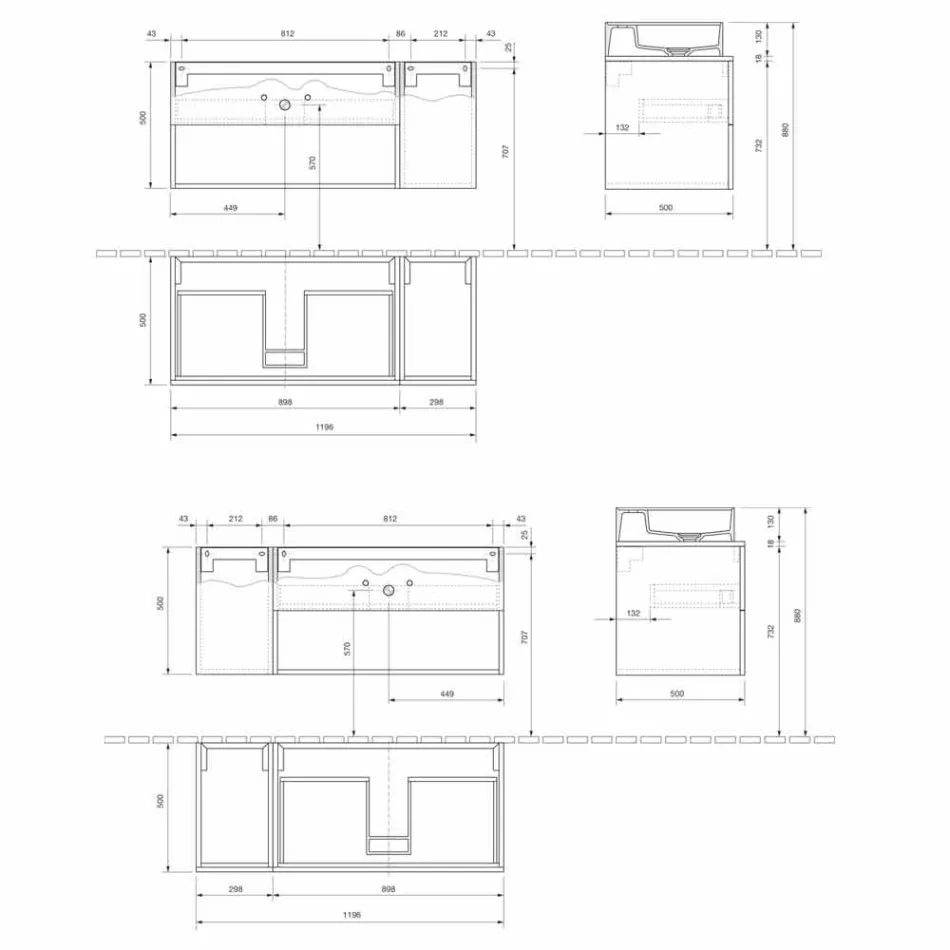 Suspended Design Bathroom Cabinet with Modern Style Countertop Washbasin - Pistillo Viadurini
