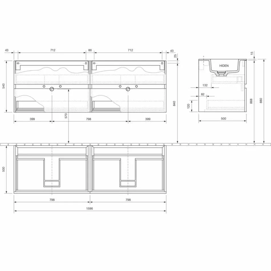 Double Washbasin Bathroom Cabinet, Modern Design Suspended in 4 Finishes - Doublet Viadurini