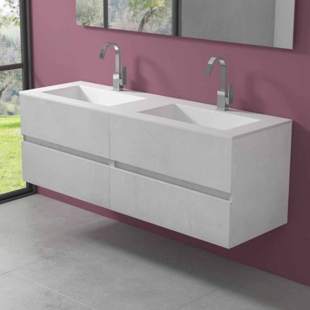 Double Washbasin Bathroom Cabinet, Modern Design Suspended in 4 Finishes - Doublet Viadurini