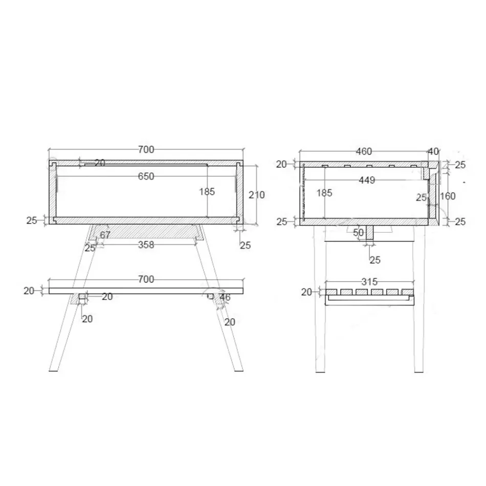 Modern Bathroom Cabinet with Wood Finish and Large Black Colour Top - Gatien Viadurini