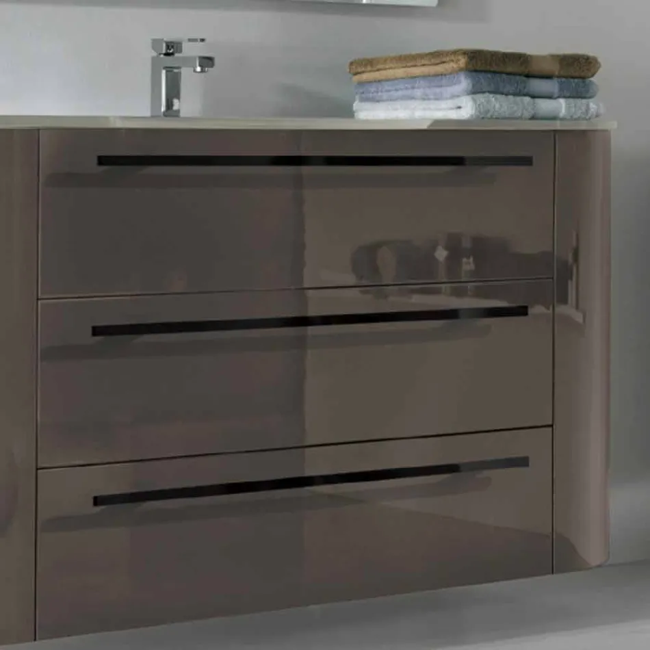Suspended bathroom cabinet 3 drawers + 2 wooden doors Happy, integrated sink Viadurini