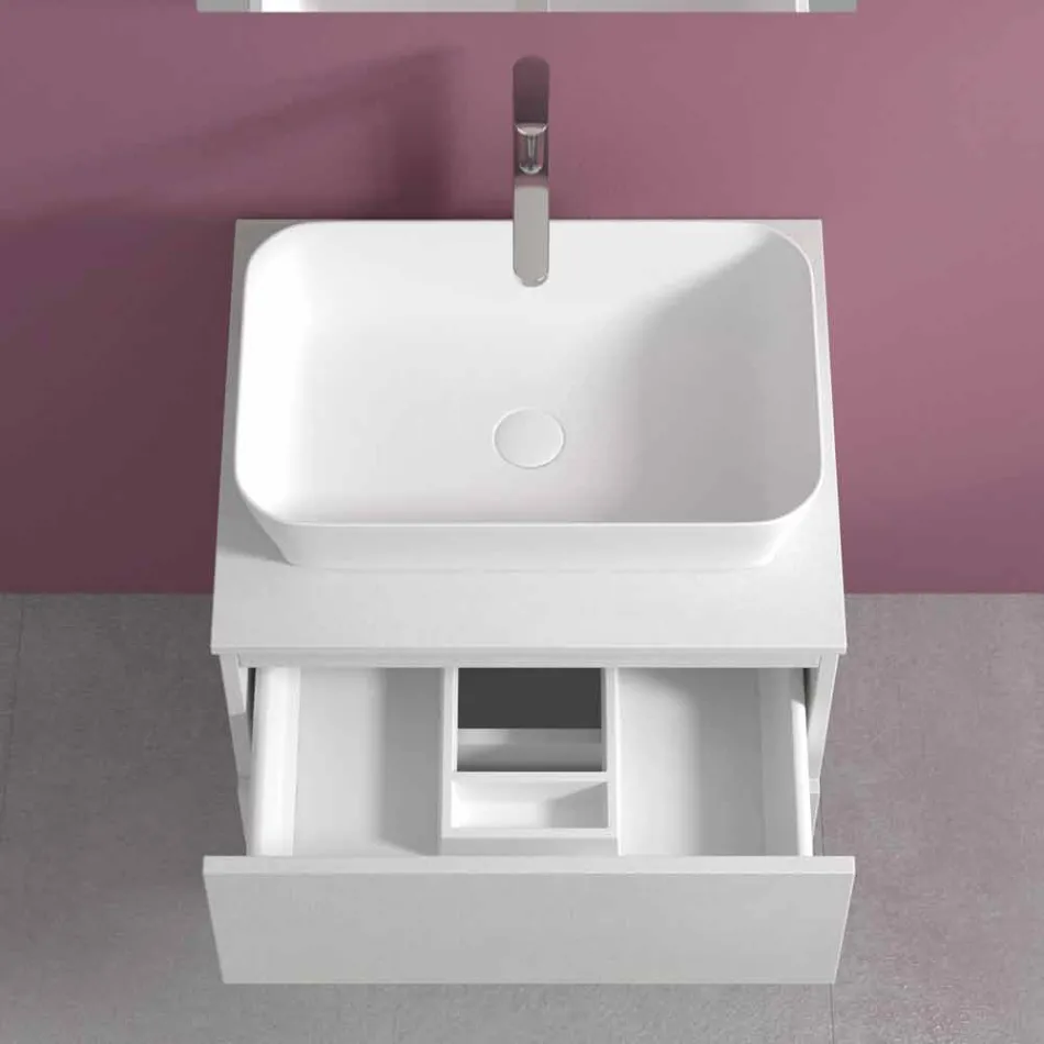 Suspended Bathroom Cabinet with Rectangular Countertop Washbasin, Modern Design - Dumbo Viadurini