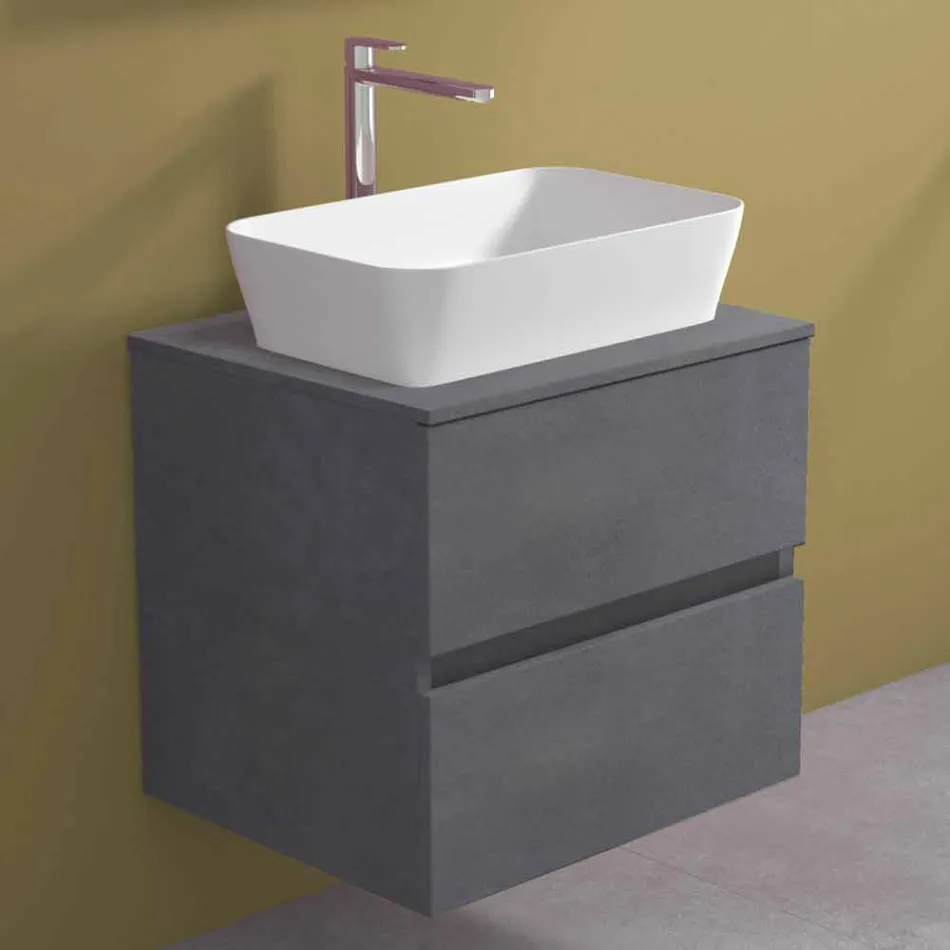 Suspended Bathroom Cabinet with Rectangular Countertop Washbasin, Modern Design - Dumbo Viadurini