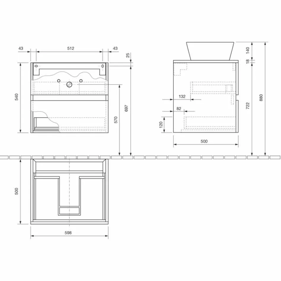 Suspended Bathroom Cabinet with Rectangular Countertop Washbasin, Modern Design - Dumbo Viadurini
