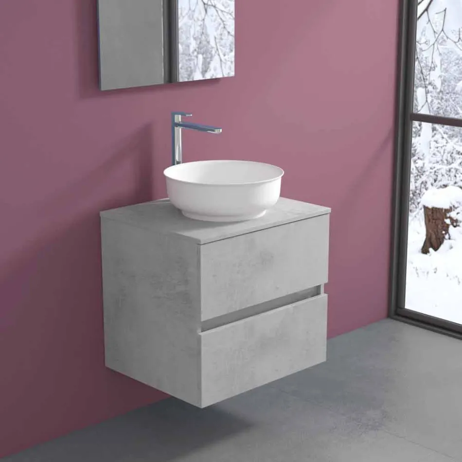Suspended Bathroom Cabinet with Round Countertop Washbasin, Modern Design - Dumbo Viadurini
