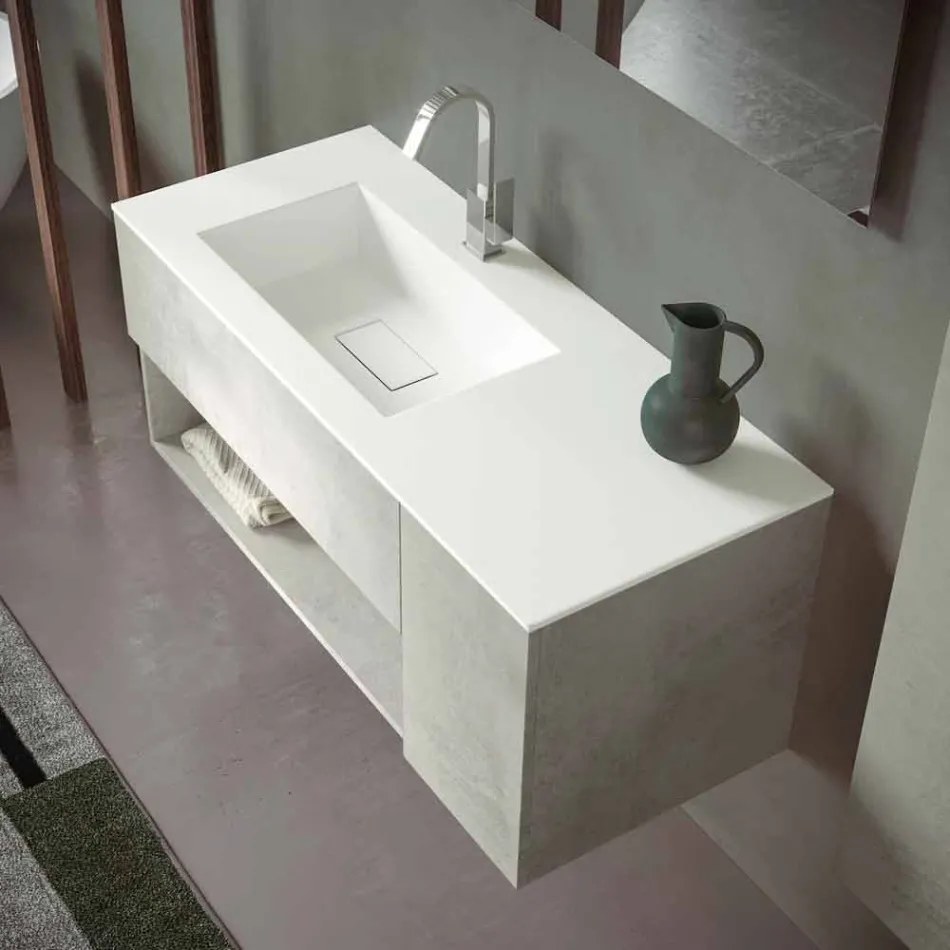 Suspended Bathroom Cabinet and Integrated Washbasin, Modern Design in 4 Finishes - Pistillo Viadurini