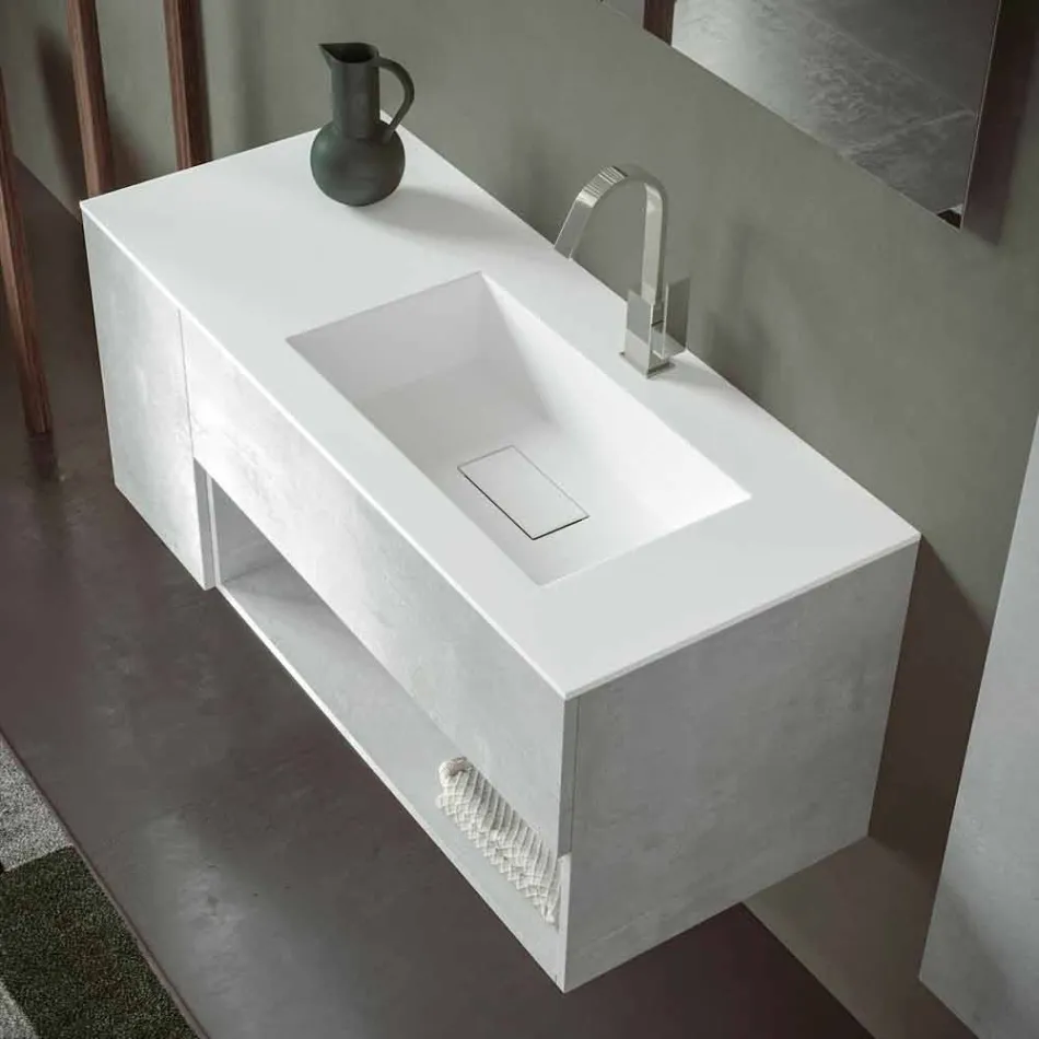 Suspended Bathroom Cabinet and Integrated Washbasin, Modern Design in 4 Finishes - Pistillo Viadurini