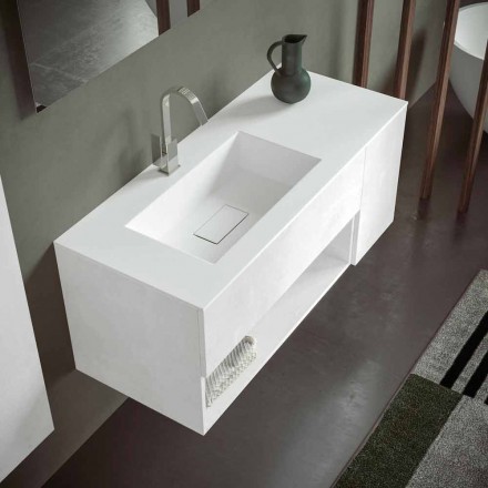 Suspended Bathroom Cabinet and Integrated Washbasin, Modern Design in 4 Finishes - Pistillo Viadurini