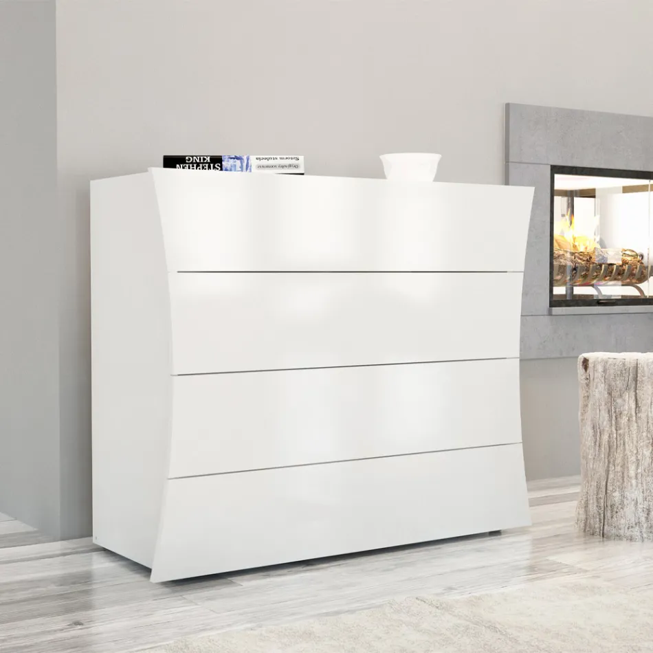 Mobile White Drawer 4 Drawers Design in Sustainable Wood - Sabine Viadurini