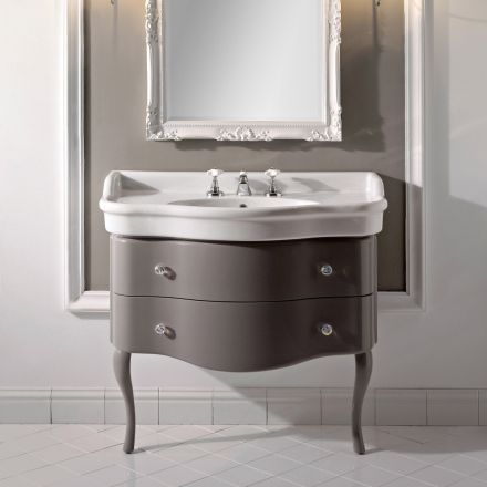 Glossy Lacquered Cabinet with Two Drawers and Washbasin Made in Italy - Sweets Viadurini